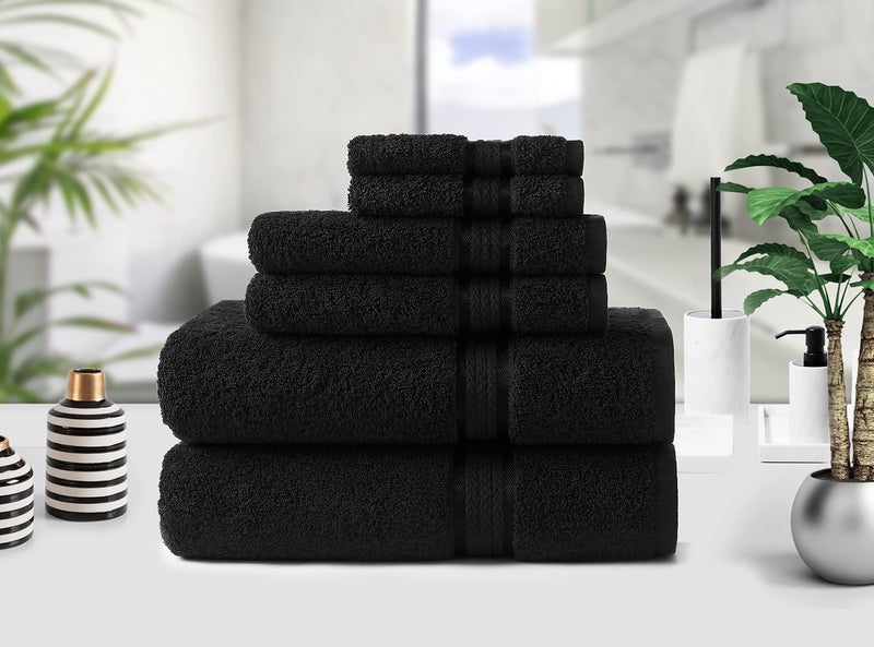 COTTON CRAFT Ultra Soft 6 Piece Towel Set - 2 Oversized Large Bath Towels,2 Hand Towels,2 Washcloths - Absorbent Quick Dry Everyday Luxury Hotel Bathroom Spa Gym Shower Pool Travel -100% Cotton- Black - Image 3